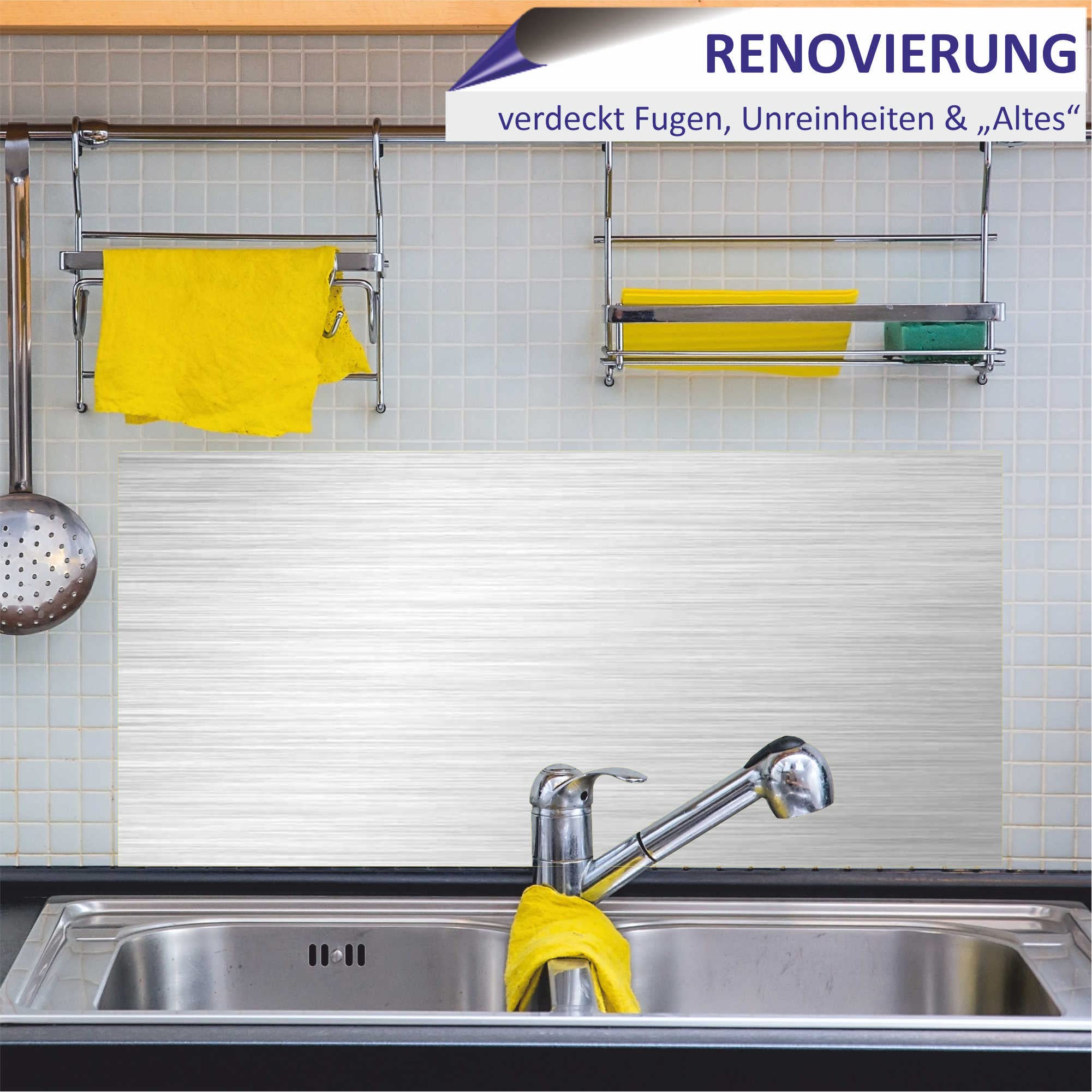 INDIGOS UG Küchenrückwand Platte für Fliesenspiegel - Edelstahllook - 80x60 cm - Spritzschutz Aluverbundplatte hitzebeständig - Rückwand Küche modern abwischbar - Herd & Ofen - Wandverkleidung