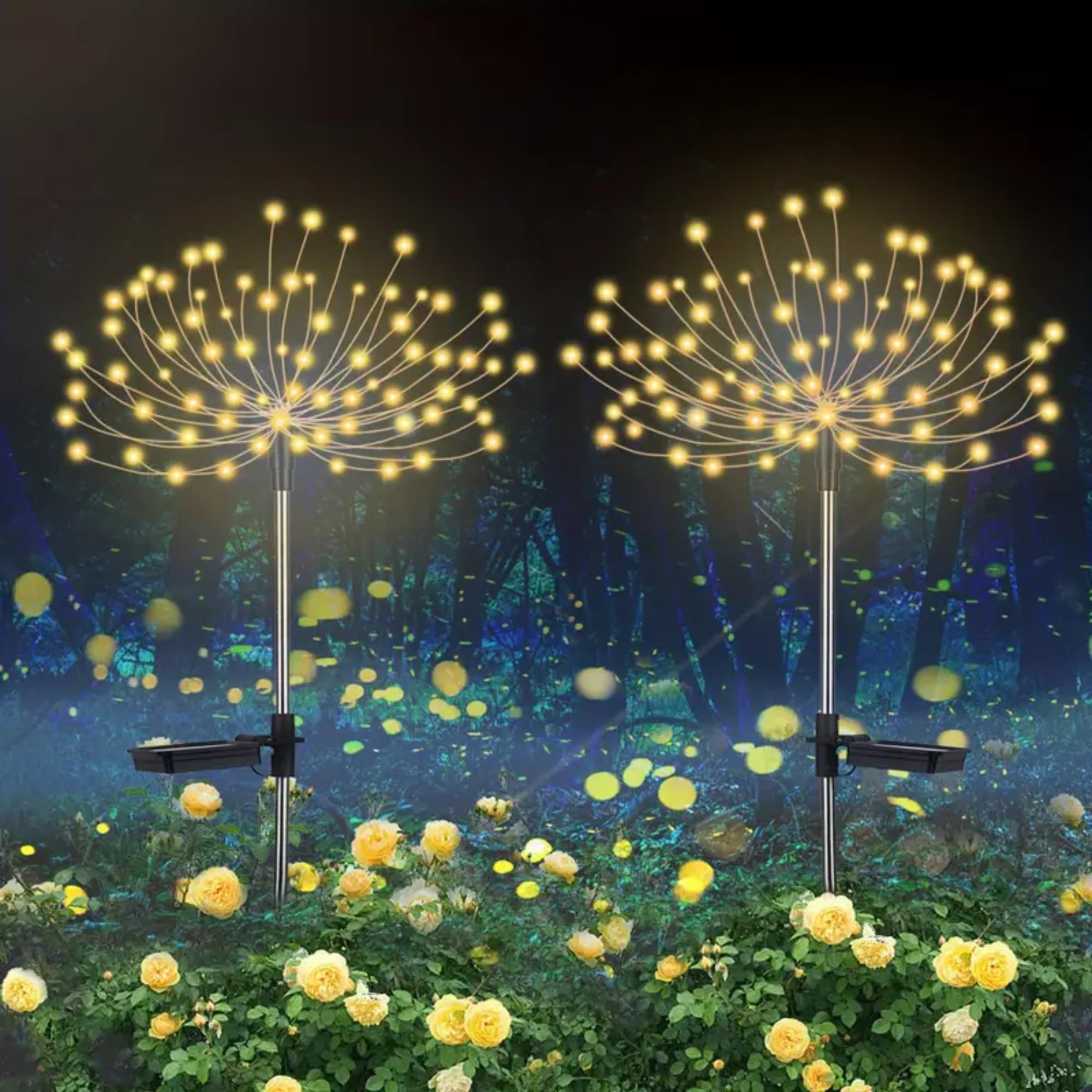 MANSAA M70 Solar Powered Firework Fairy Lights | Dazzling 120 Yellow LED Lights | Waterproof Wonder Solar-Powered Efficiency Dusk to Dawn Auto On/Off Perfect for Patio Paths & Lawns Easy Installation