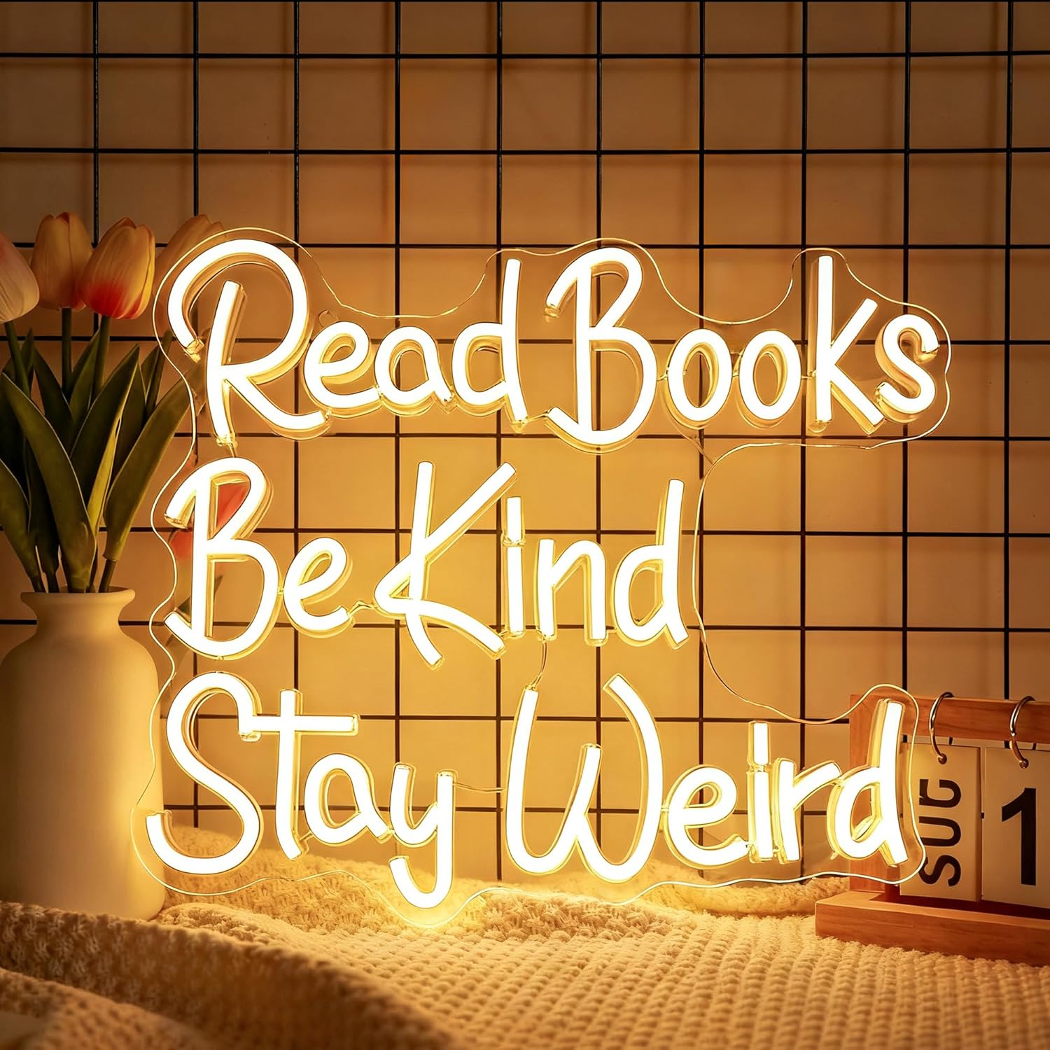 Neon Sign, Read Books Be Kind Stay Weird Neon Signs for Wall Decor Warm White LED Neon Light Up Signs Home Decor for Study Room Bookstore Bedroom Business Club Decoration USB Operated