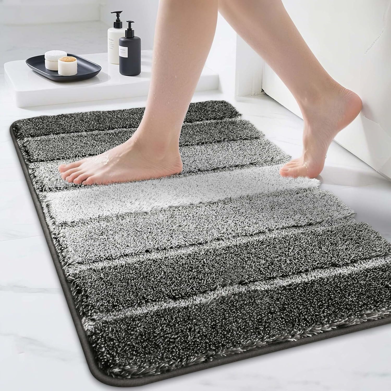 COSY HOMEER Soft Absorbent Bath Mat, 50 x 80 cm, Super Non-Slip Backing Bathroom Mat, Ultra Shaggy Thick Bathroom Foot Mat, Dark Grey