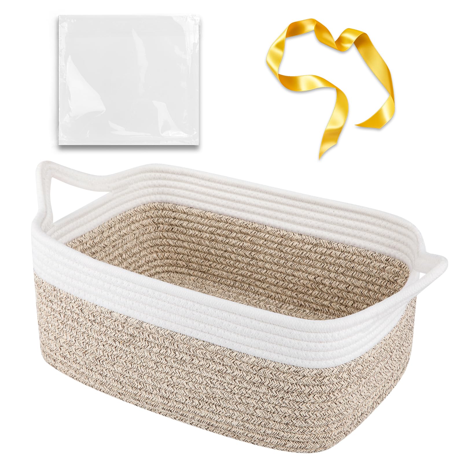 OIAHOMY Woven Basket, Gift Basket Empty with Gift Bags and Ribbons, Rope Baskets for Baby Showers, Storage Baskets with Handles for Nursery, Pet Toy