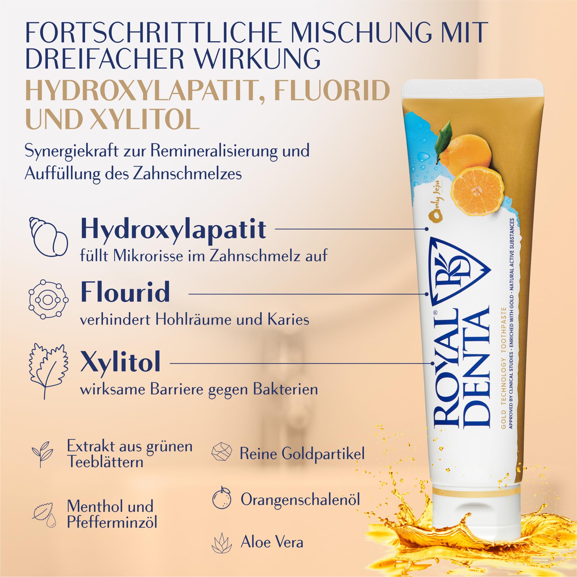 3-teiliges Zahnpflege Set – Zahnbürste Extra Weich & Hydroxylapatit Zahnpasta Fluoridfreie & Gold-Zahncreme mit Fluorid für Plaque und für empfindliche Zähne