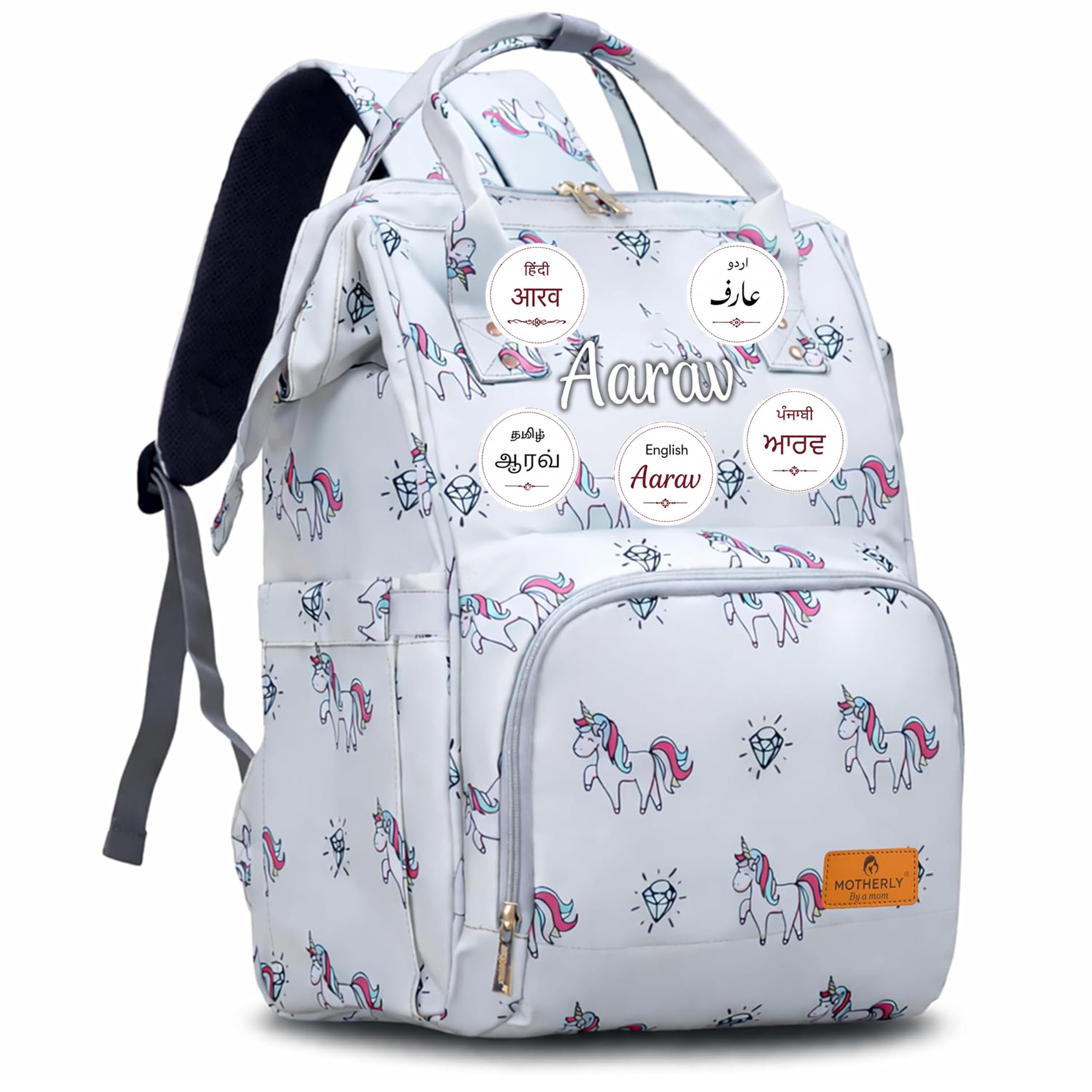 Motherly Elegant Customized DiaperBag for Mothers for Trave with Warranty, Maternity Bag for Newborn Baby, Mothers Travelling Bag, Multipocket Baby Bag, Hospital Bag for Moms (Unicorn Diamond Gray)-image-29