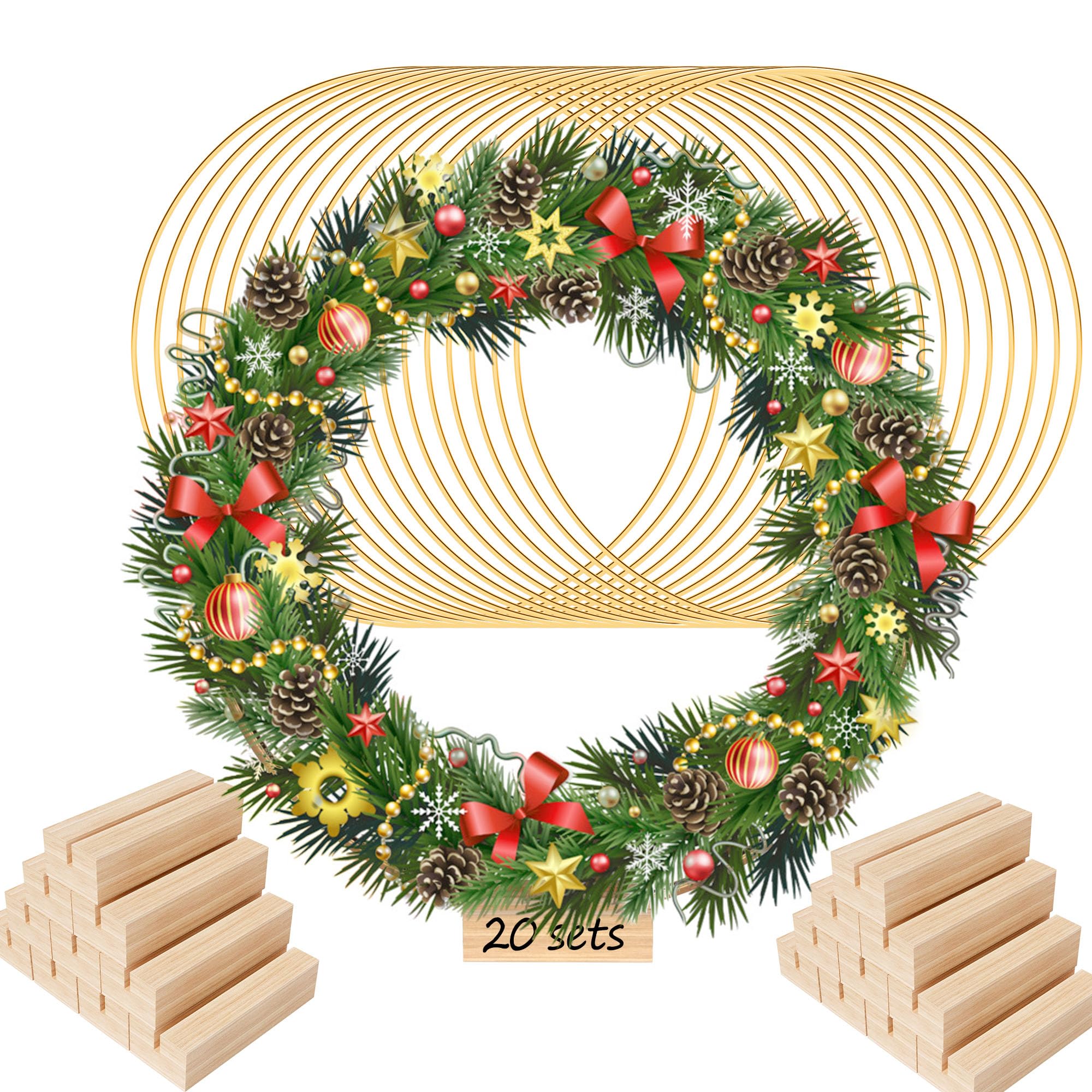 20Pcs 12 Inch Metal Floral Hoop Centerpiece with Stand, Metal Hoops for Crafts, Hoop Centerpiece with 20 Pcs Stand Round Centerpiece for Tables Macrame Rings, Wedding Christmas Wall Hanging Craft