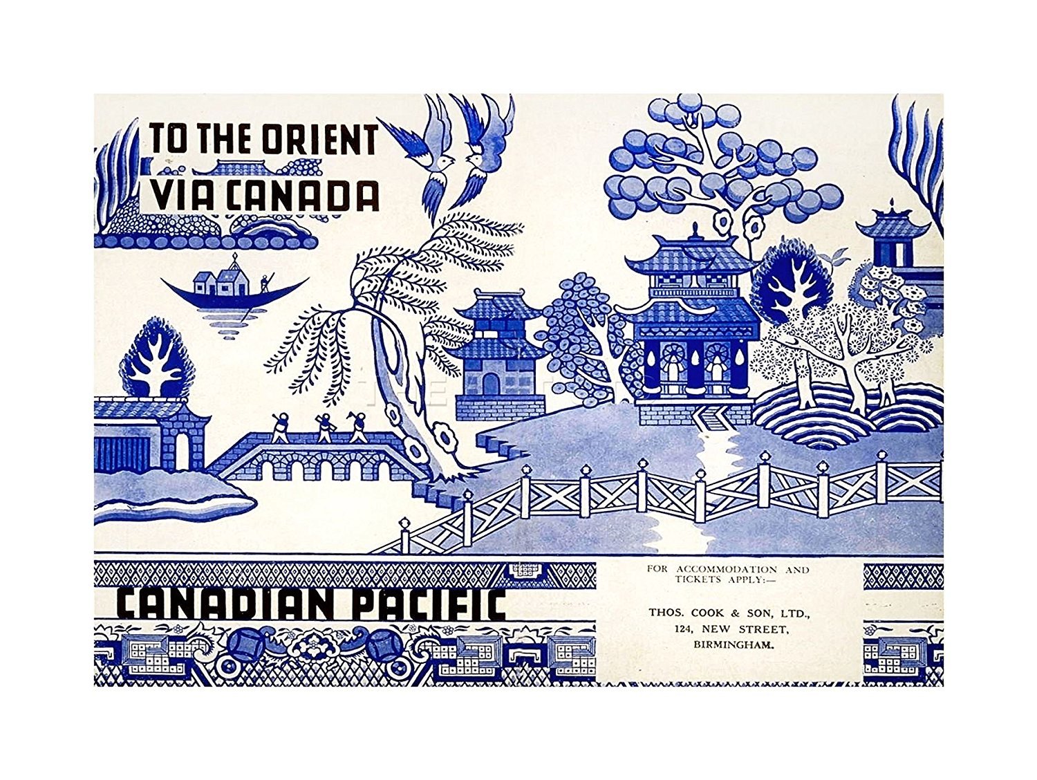 Wee Blue Coo Canadian Pacific Willow Pattern Thomas Cook Picture Wall Art Print