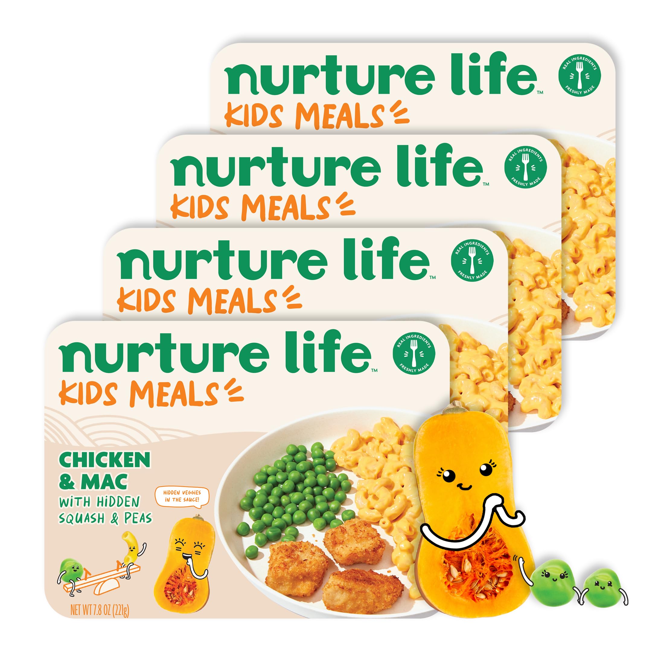 Nurture Life Kids Meals, Healthy Toddler, Kid & Baby Food 4 Meal Pack, Chicken & White Mac and Cheese w/Hidden Veggies, Freshly Made Organic Focus, Ready to Eat Meals & Snacks, Refrigerated Delivery