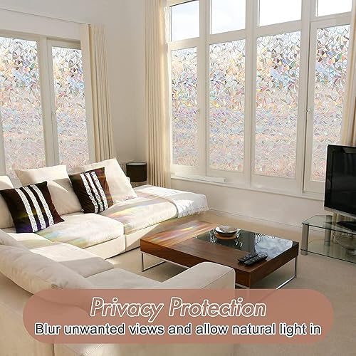 Miniatura 7 de Haton - Película decorativa para ventana con adhesión estática, diseño arco iris 3D, vinilo para ventana sin adhesivo, extraíble, con bloqueo UV y