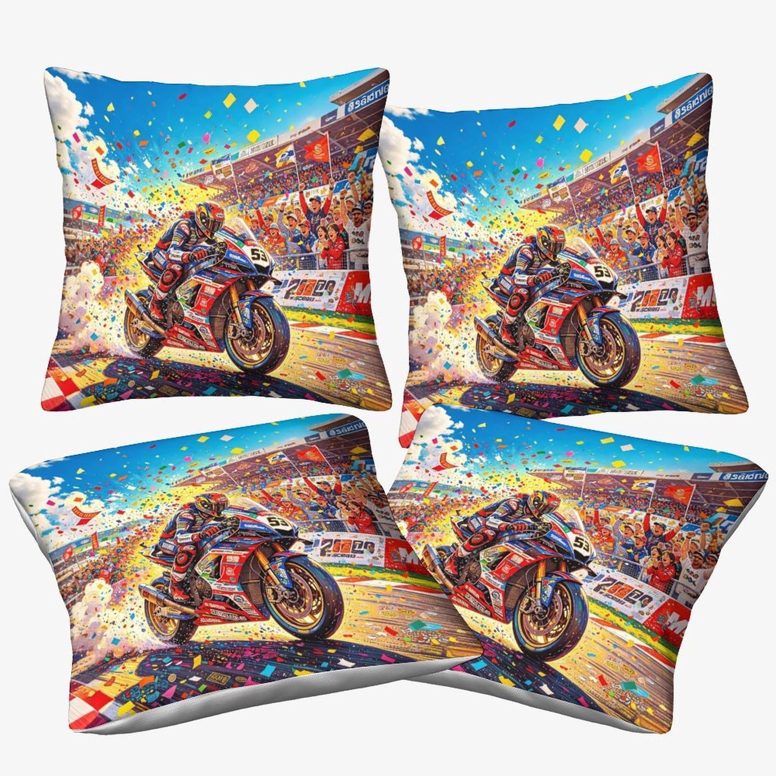Dafufbw Championship Moment-1 Championship Moment Cushion Covers 40X40cm, 4Pcs Motorcycle Race Decorative Throw Pillow Covers For Sofa Summer Outdoor Decor