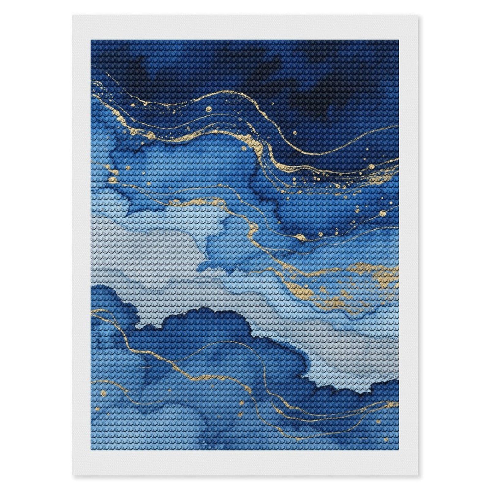 FekiLoot Abstract Blue Marble Watercolor Paint by Numbers Kit for Adults Beginner DIY Diamond Dots Paintings Round Full Drill Diamond Art Kits Picture Diamond Art Painting Kits for Home Decor 12"x16"