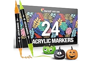 Zenacolor Halloween Pumpkin Painting Kit: Dual Tip Acrylic Paint for Halloween Crafts with Ceramic Markers