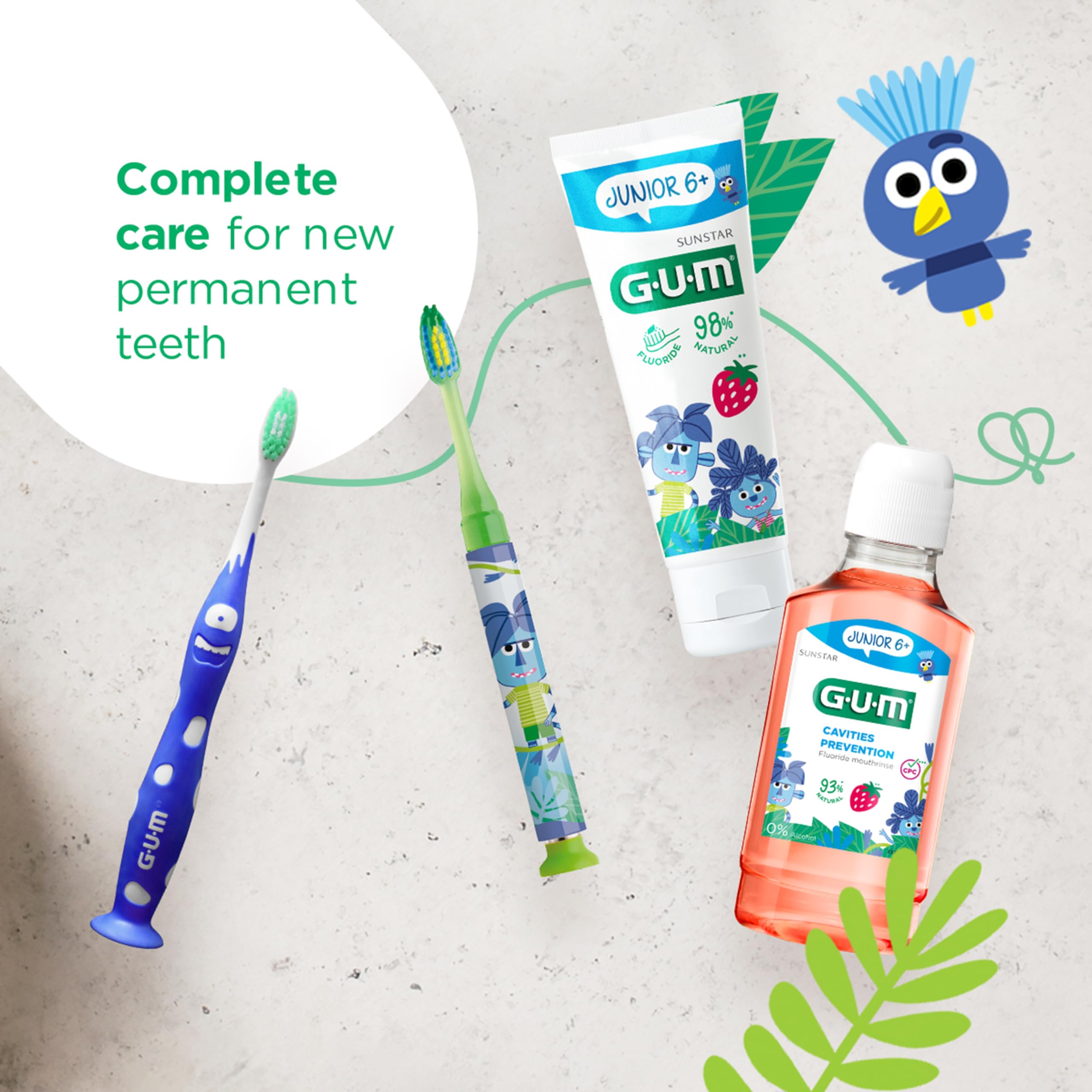 Spazzolino GUM® JUNIOR | progettato appositamente per i nuovi denti permanenti | per bambini 6+ | sapore di fragola | 50ml | 6 x 50