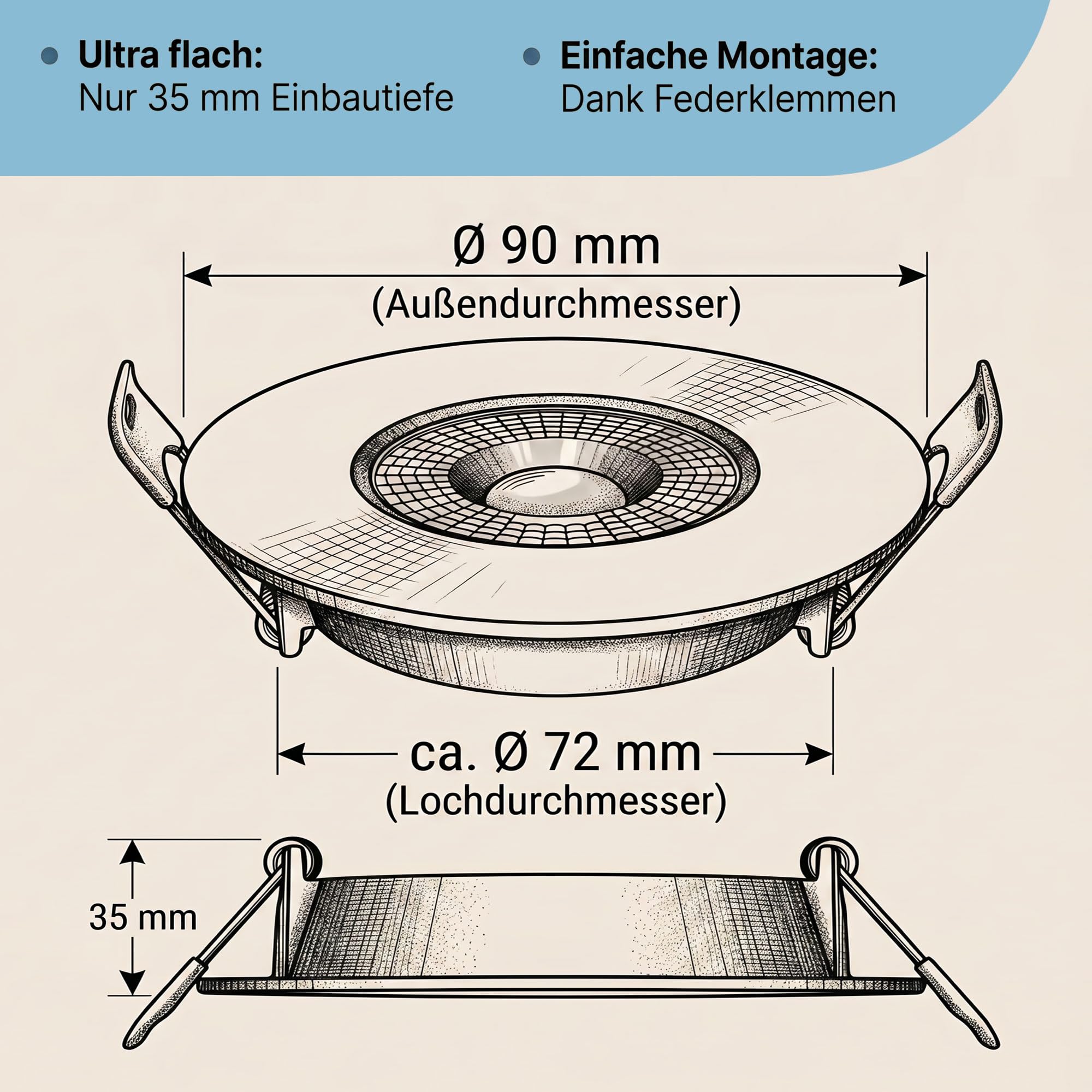 Maxkomfort 12er LED Einbaustrahler 230V 3-Step Dimmbar - Ultraflach 35mm, 5W 365lm Warmweiß 3000K - IP44 Bad Deckenspots Schwarz für Decke - Einbauspots 72mm Bohrloch, Kein Trafo Nötig