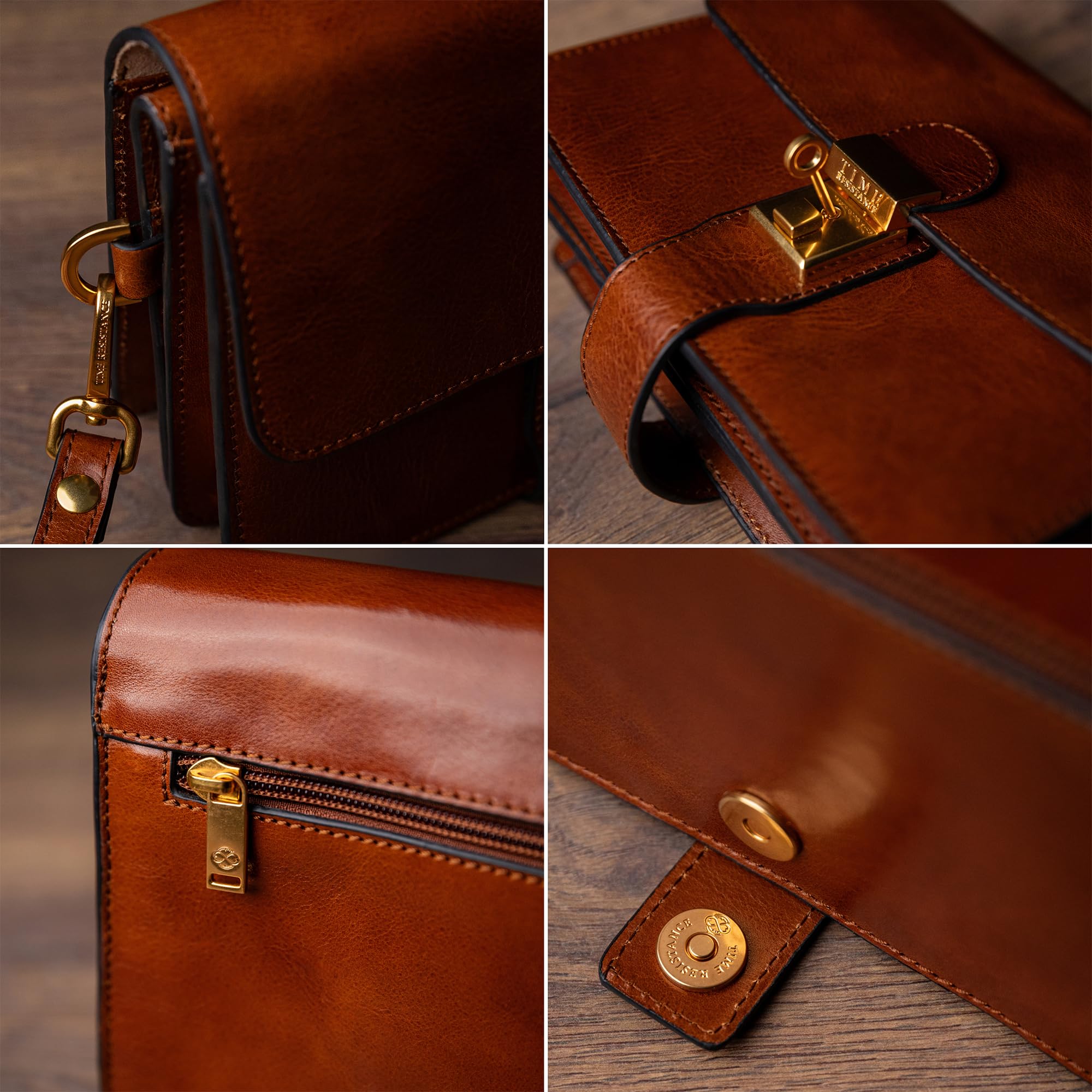 Time Resistance Monedero de Cuero - Bolso de Muñeca Pequeño para Hombre - Bolso Italiano