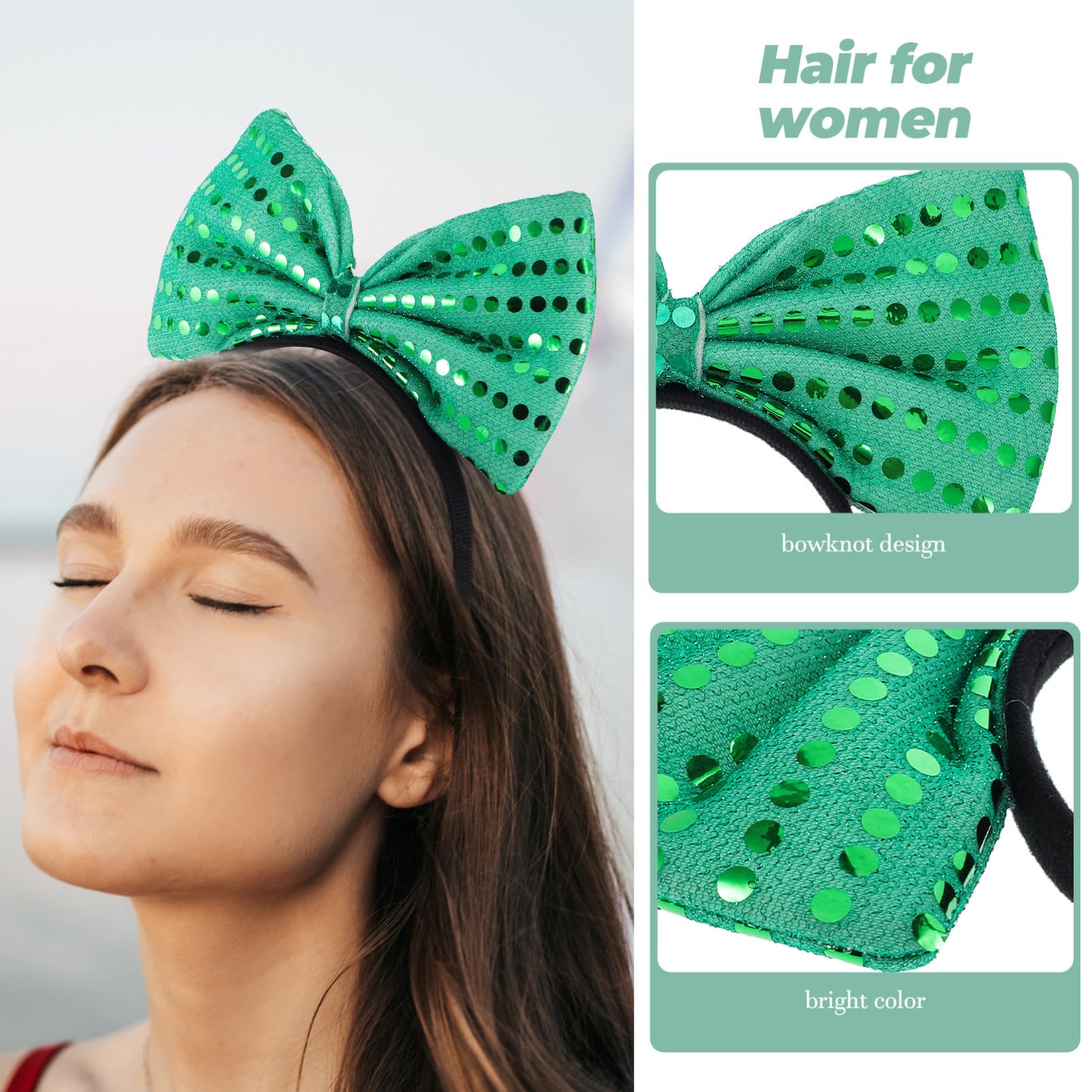 CALLARON Serrage-tête Paillettes Nœud Extra Large Vert, Bandeau Fin pour Cheveux de Femme et Fille, Accessoire pour Fête et Usage Quotidien