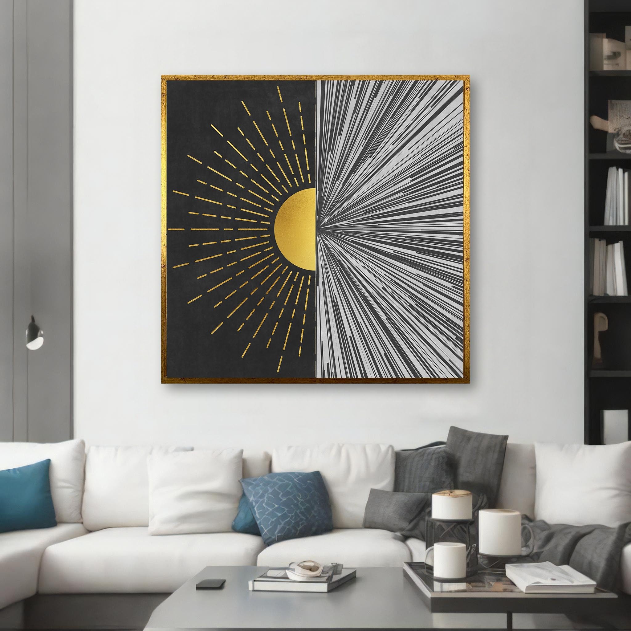 CAOXTART Meeting of Black and Gold Canvas Prints, Abstract Day Wall Art, Unique Painting for Living Room Home Decor Mural(80x80cm/Frameless)