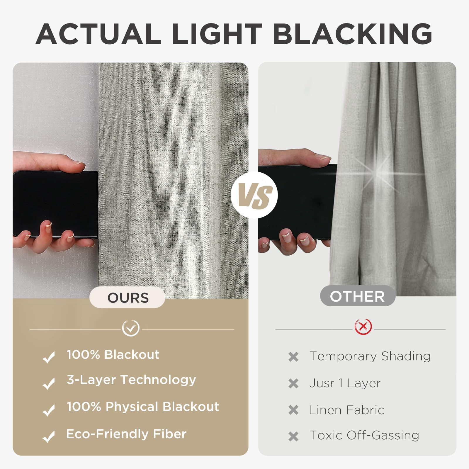Joydeco, Set di 2 tende oscuranti da 213 cm di lunghezza, in tela grezza biancastra termicamente isolata, con occhielli, tende strutturate per camera da letto e soggiorno