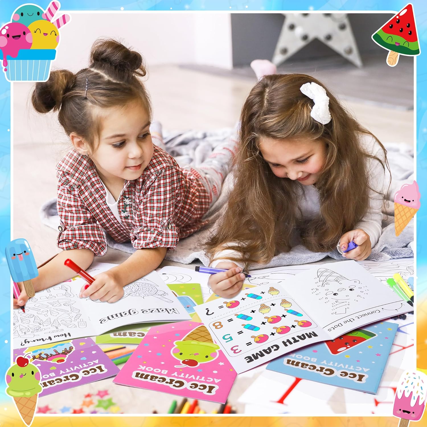 Ice Cream Activity Books for Kids 48Pcs Summer Ice Cream Mini Games Coloring Book Set Bulk Mazes Word Search Word Scramble Games for School Classroom DIY Art Gifts Summer Holiday Party Favors