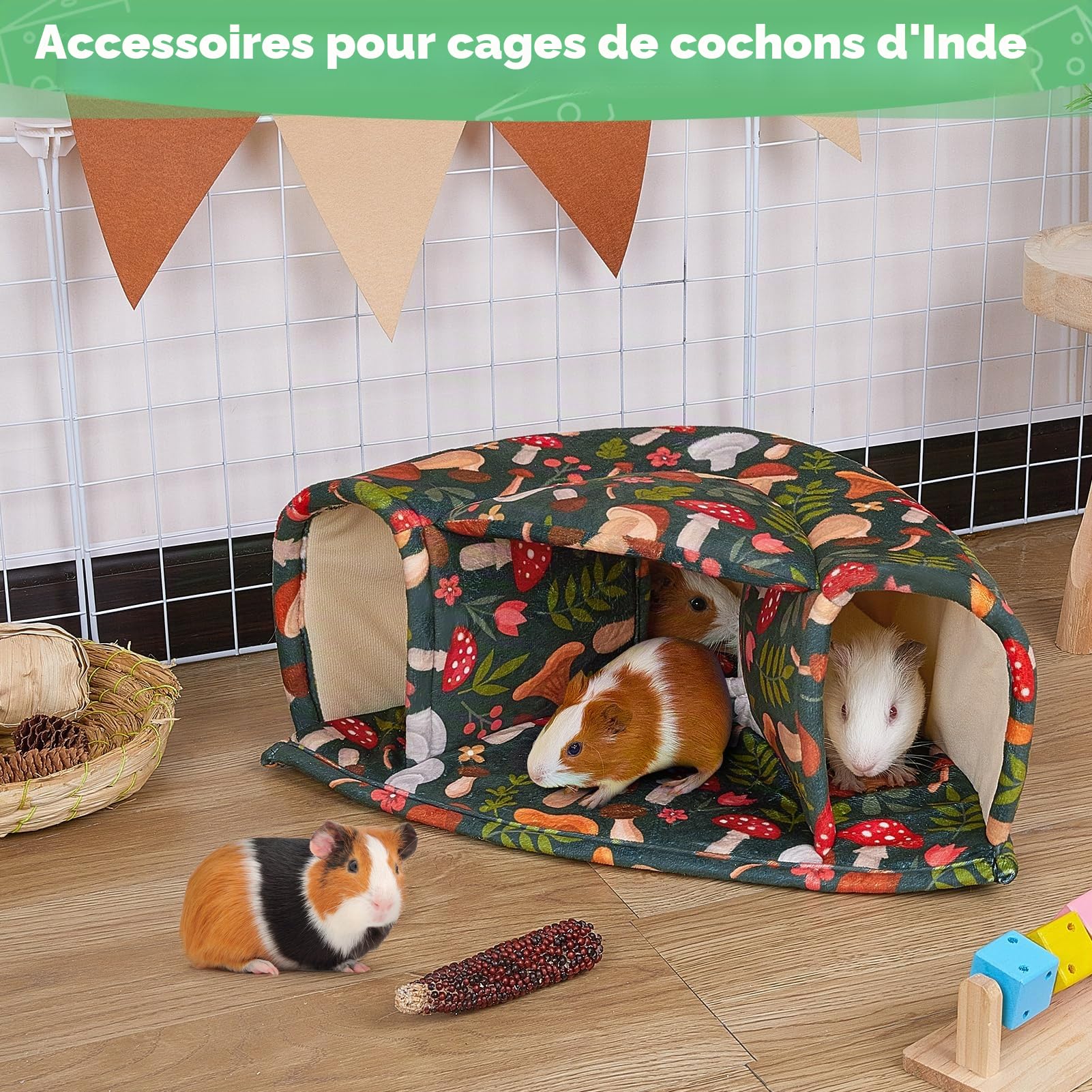 Maison pour Cochon d’Inde et Lapin, Lit Douillet Lavable pour Petits Animaux, Tunnel Chaud pour Hamster et Chinchilla