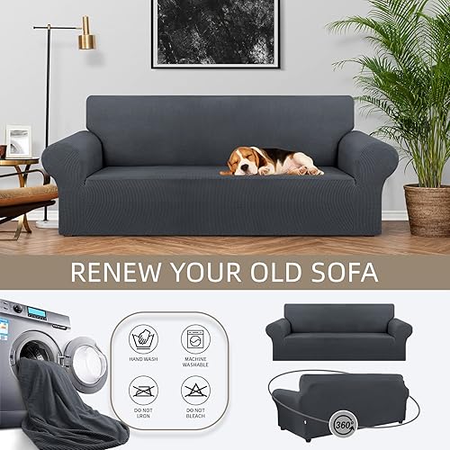 Miniatura 3 de KEKUOU - Funda elástica para sofá de 3 plazas (de 79 a 94 pulgadas), protector de muebles de 3 asientos con parte inferior elástica para niños o