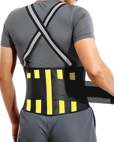 Miniatura 7 de Soporte de espalda para levantamiento pesado para hombres y mujeres, espalda baja con cinturón reflectante y 7 férulas, tela de malla ultrafina,