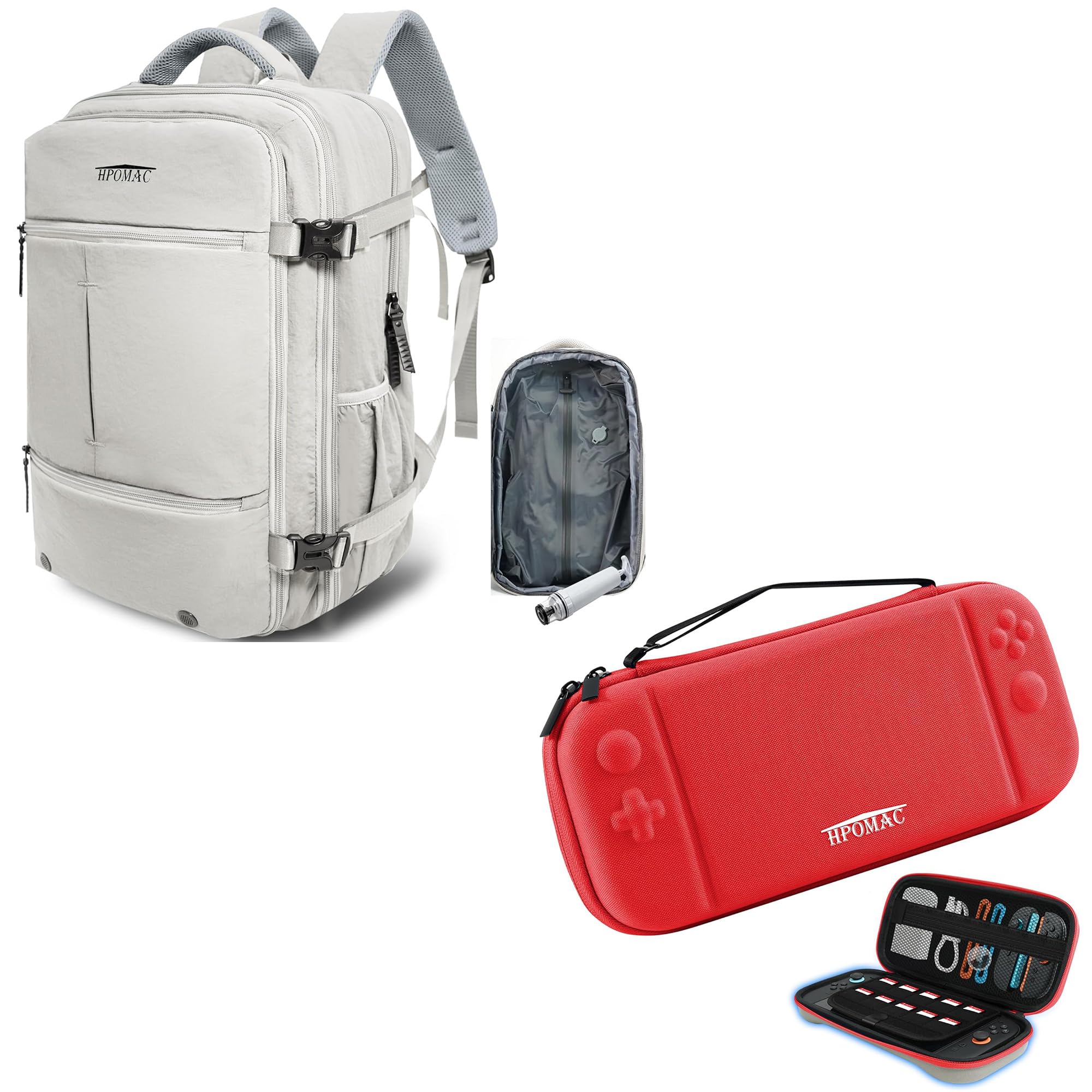 HPOMAC Vacuum Compression Backpack, Carry-On Size Travel Backpack with Vacuum System and Pump & Nintendo Switch 2 Carrying Case, Slim Hard Shell Travel Case