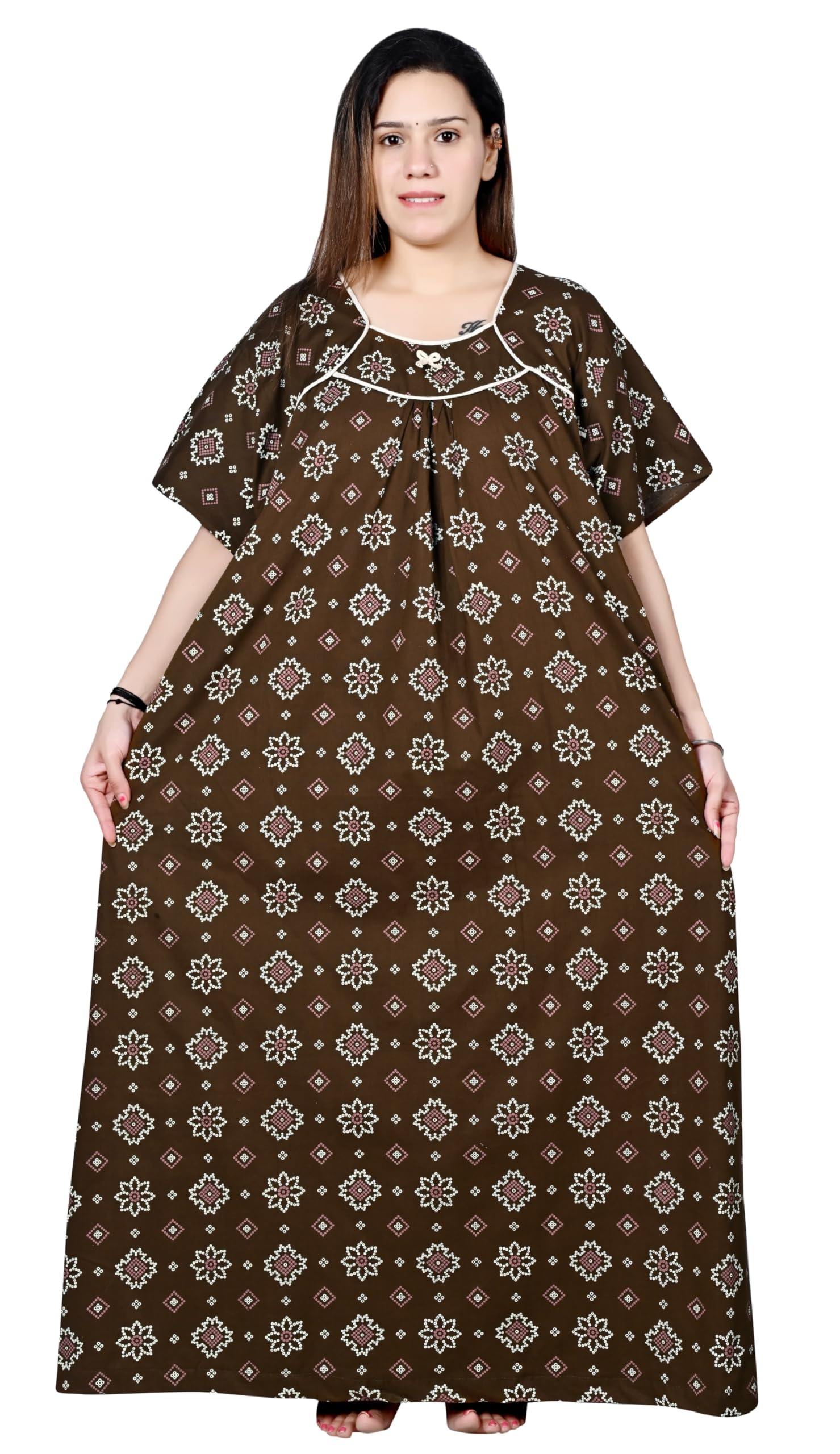 Plus Size Cotton Nighty for Women | 5XL-10XL | Full Gheer Flared Gown | Soft Breathable Sleepwear-image-27