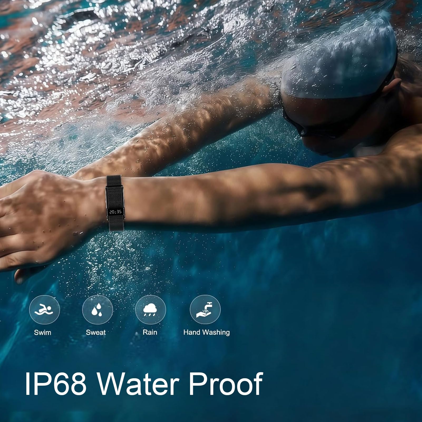 Annadue Braccialetto Intelligente Fitness Tracker con Protezione Dall'acqua IP68, 150 modalità Sport, Monitoraggio della Salute, Monitoraggio del Sonno, Promemoria Chiamate, per A (BLACK)