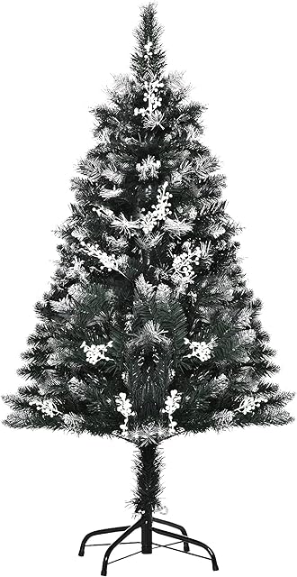 HOMCOM 4FT Artificial Snow-Dipped Christmas Tree Xmas | Home Home Indoor Decoration | Removable Stand w/White Berries Star Topper Branch Green