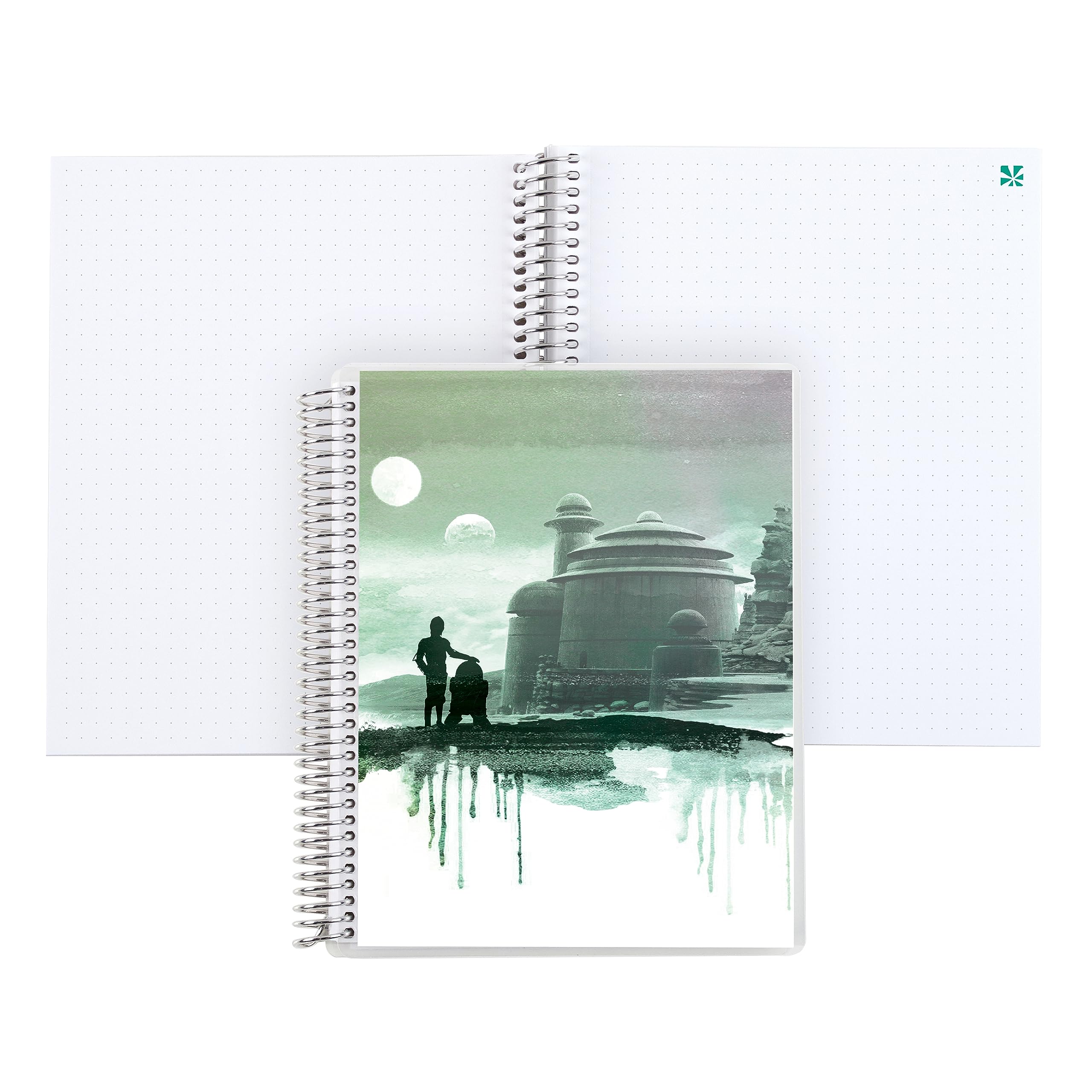 Erin Condren 7" x 9" Dot Grid Platinum Spiral Notebook - Star Wars Tatooine Watercolors. 160 Dot Grid Pages for Note Taking & Design Notebook. 80 lb. Thick Mohawk Paper. Stickers Included