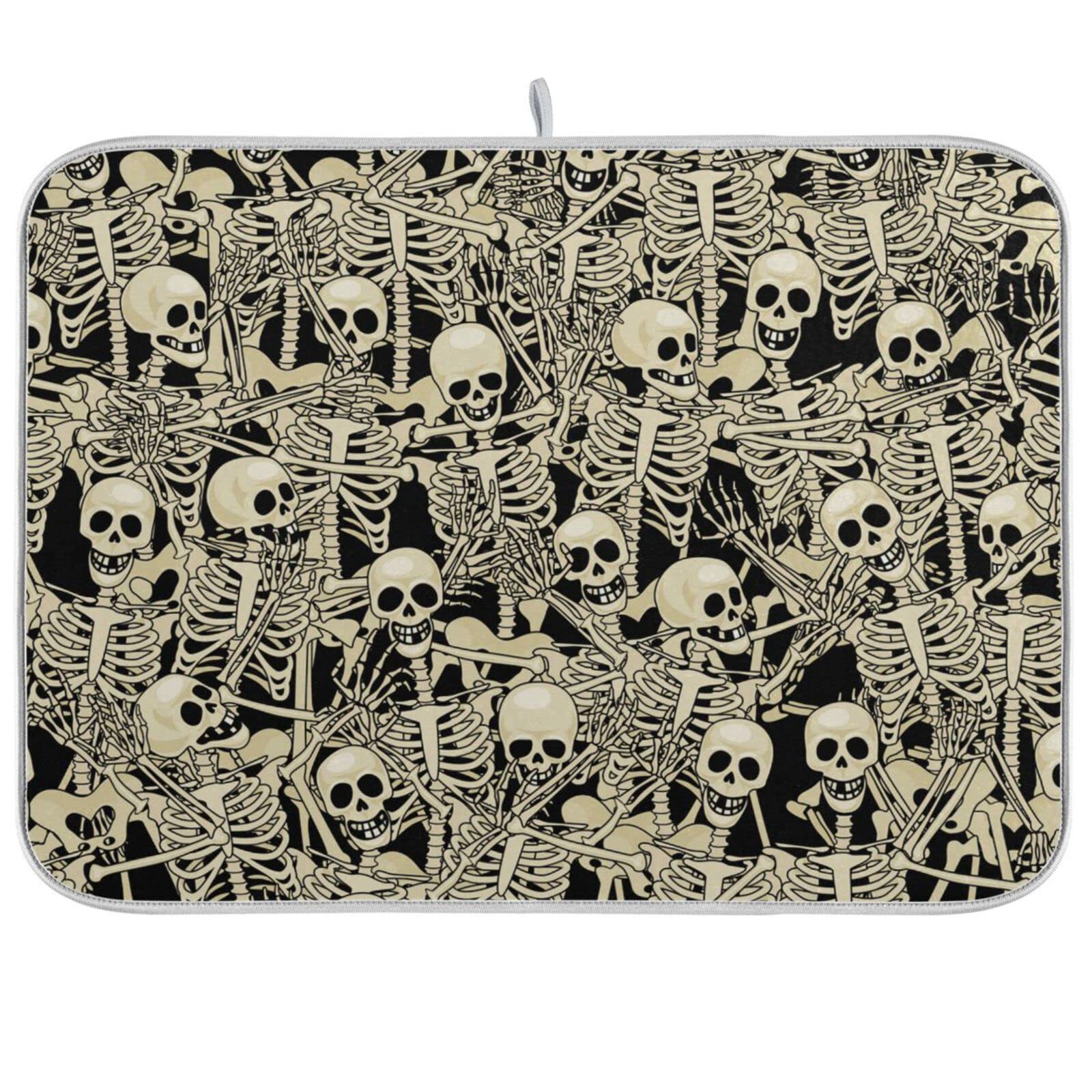 ZzWwR Fun Skeletons Halloween Absorbent Dish Drying Mat, 16 Inch x 18 Inch Microfiber Kitchen Countertop Table Protector Multi-Purpose Counter Rack Sink Drainer Pad