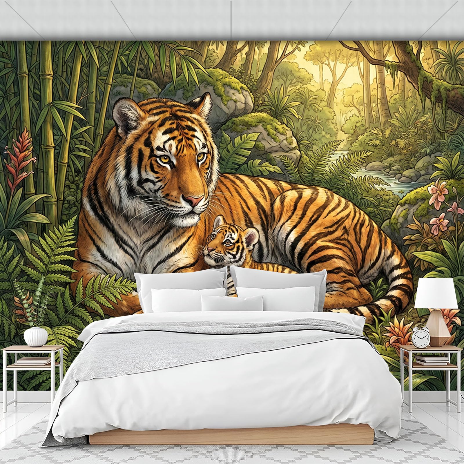 Papier peint panoramique chambre enfant et salon style jungle sauvage