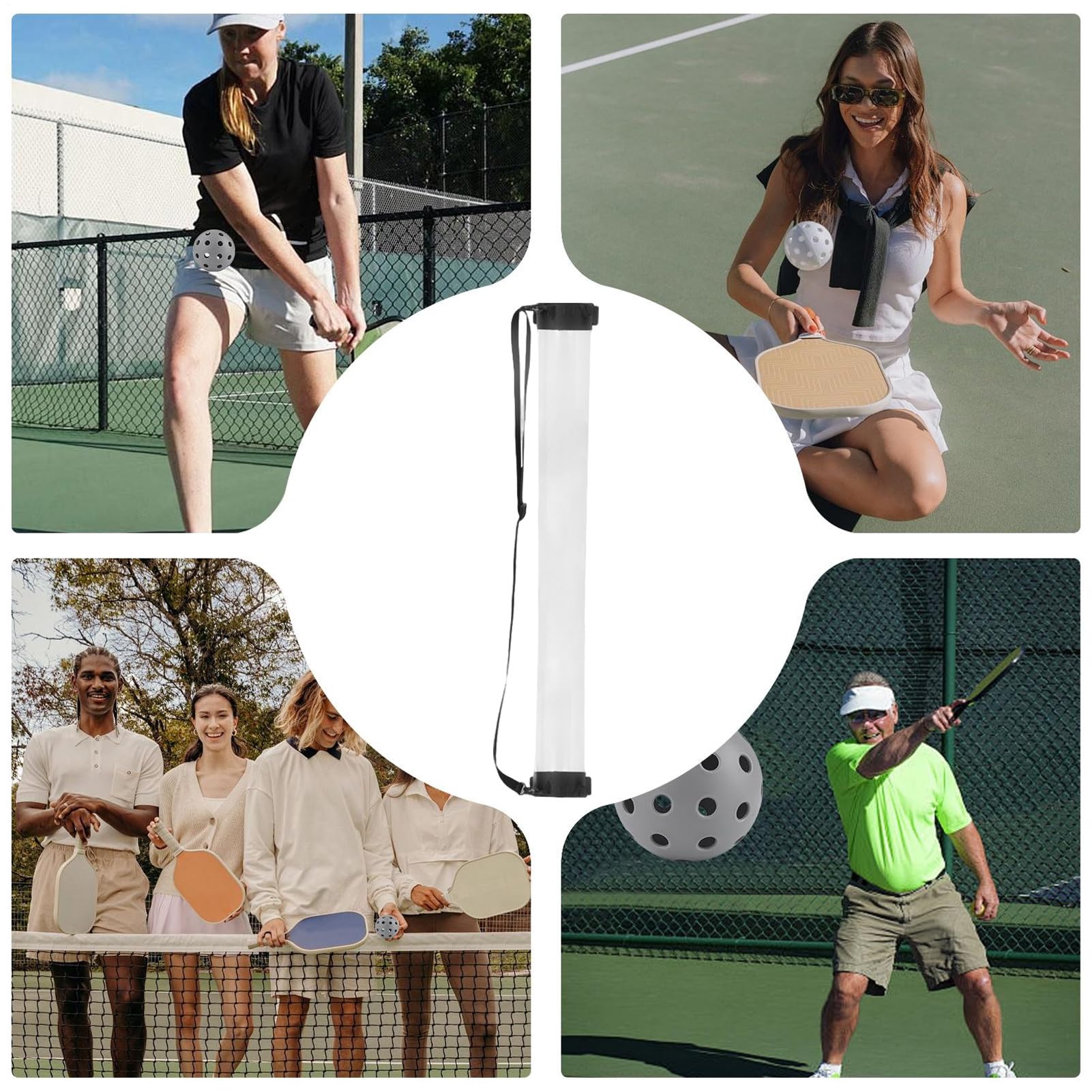 Retriever Tube de ramassage de grande capacité pour 12 balles, chariot transparent pour tennis, pickleball et golf