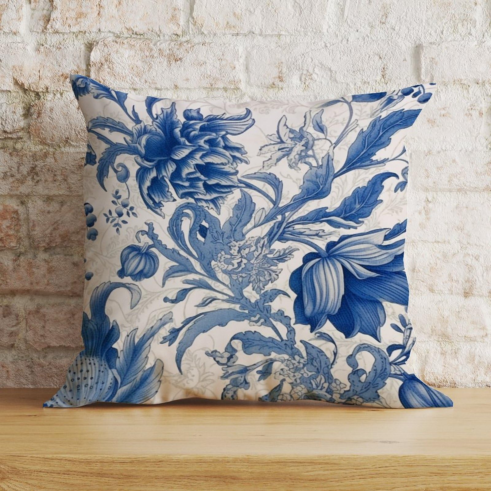 Zyadsinoudor Style-16 Asian Style Pillow Cover Blue Ivory Indigo Floral Cushion Cases Chinese Style 18X18in Decorative Pillow Home Cotton Linen Chic Pillow Cover For Sofa Bedroom Car Couch Housewarming Gift