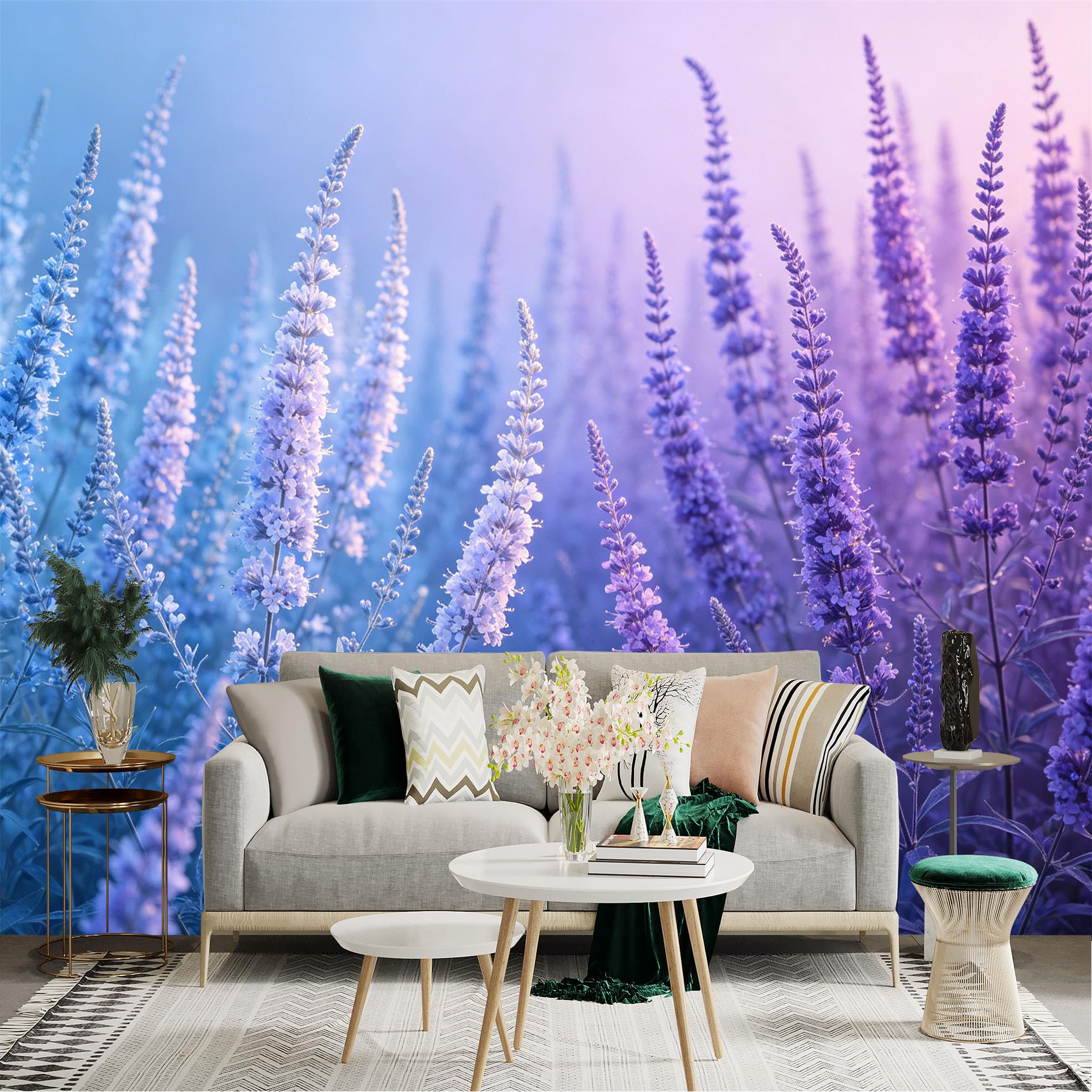 Lnzczhyre Dbh260521473 Custom Size Wall Sticker Mural， Dreamy Purple Floral Landscape， Soft Focus Lavender Flowers In Bloom， Ethereal Nature Art， For Wall Decoration， Peelandstick Wall Decals.