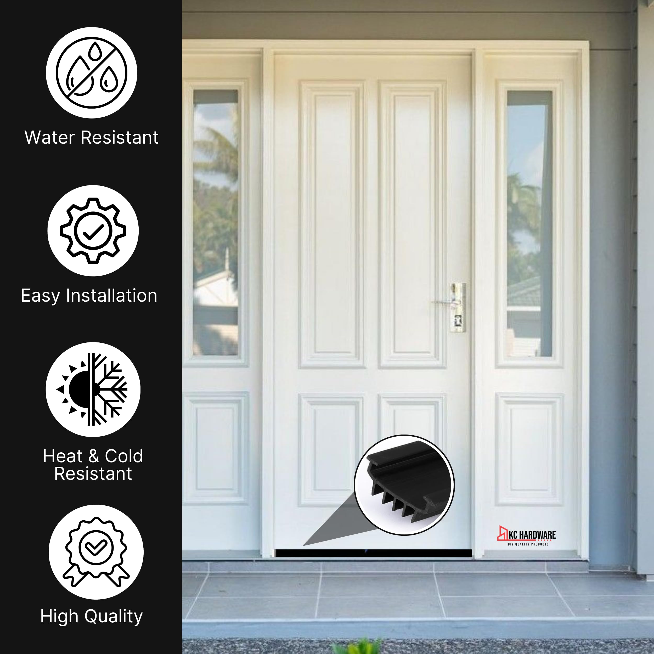 KC Hardware - Barrido inferior de puerta de goma en forma de U, burlete para puertas delanteras exteriores, sello debajo de la puerta, negro, 48 pulgadas, paquete de 2