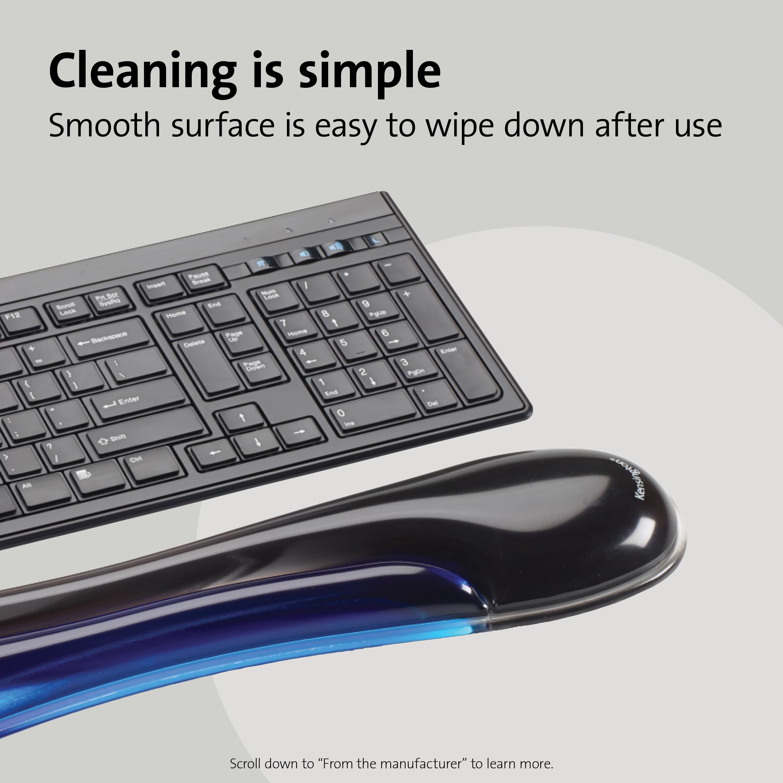 Kensington 62397 - Reposamuñecas Gel Duo Para Teclado Estándar, Canal De Ventilación Para Mantener Las Manos Secas, Acabado Suave Fácil De Limpiar, Cumple Norma MIL-STD-810H, Color Azul/Negro