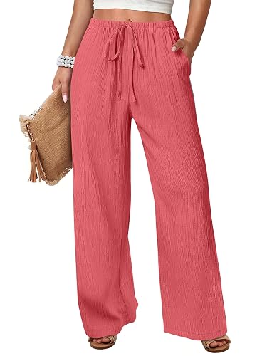 ANRABESS Women's Wide Leg Beach Pants Elastic Waist Lightweight Casual Flowy Palazzo Lounge Trousers with Pockets