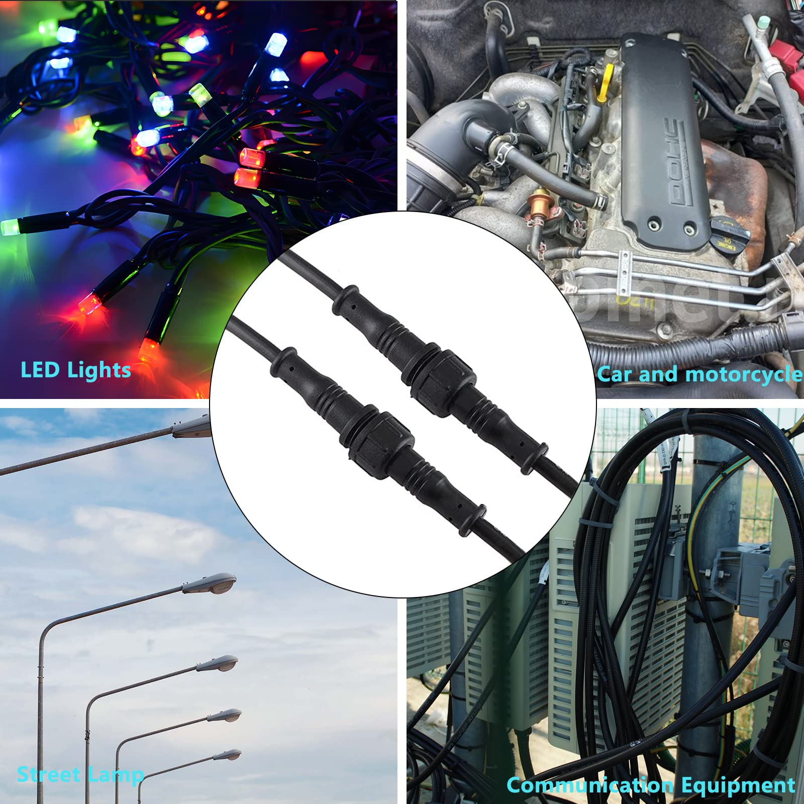 GZLFH Conectores estancos, 8 Pares de enchufes de 3 Pines, Conectores Impermeables IP65 con Cable de extensión 16AWG 20CM para focos solares, lámparas de jardín, Tiras de luz LED - 5
