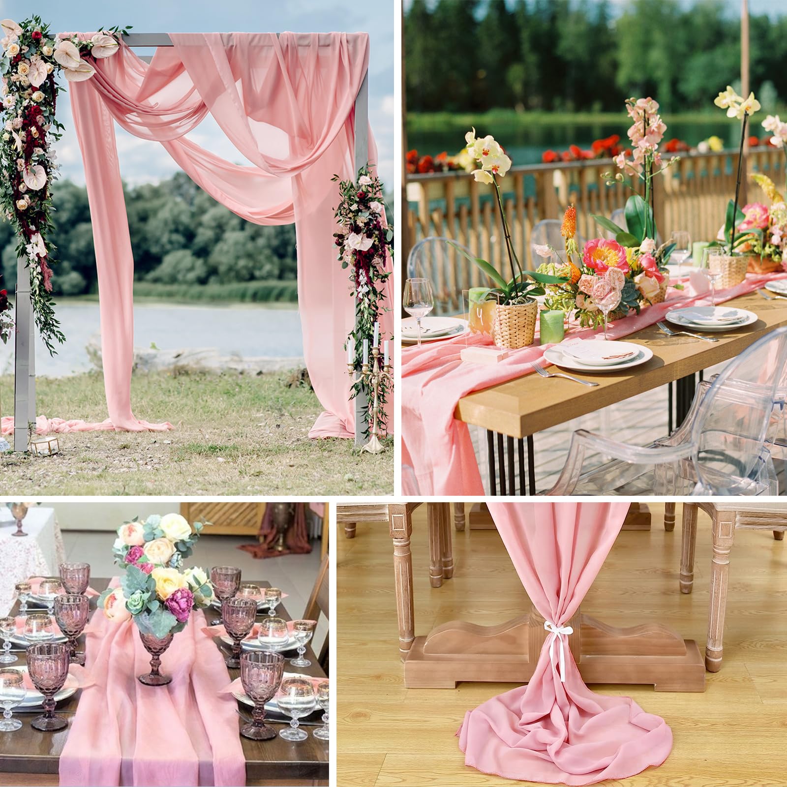Confezione da 10 runner da tavola in chiffon rosa confetto, da 3 m, runner da tavola per matrimoni, feste di compleanno, decorazioni per la tavola (304,8 x 30,5 cm)