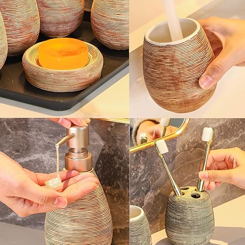 Miniatura 7 de Ksunun Juego de accesorios de baño, juego completo de accesorios de baño de cerámica, juego de accesorios de decoración de baño de 5 piezas completo