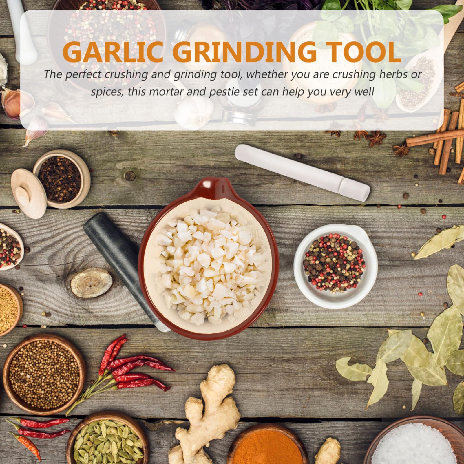 Garneck 1set Ceramic and Pestle Set Ergonomic Garlic Grinding Bowl for Herbs and Spices and Ceramic Design for Medicine Grinding and Kitchen Use