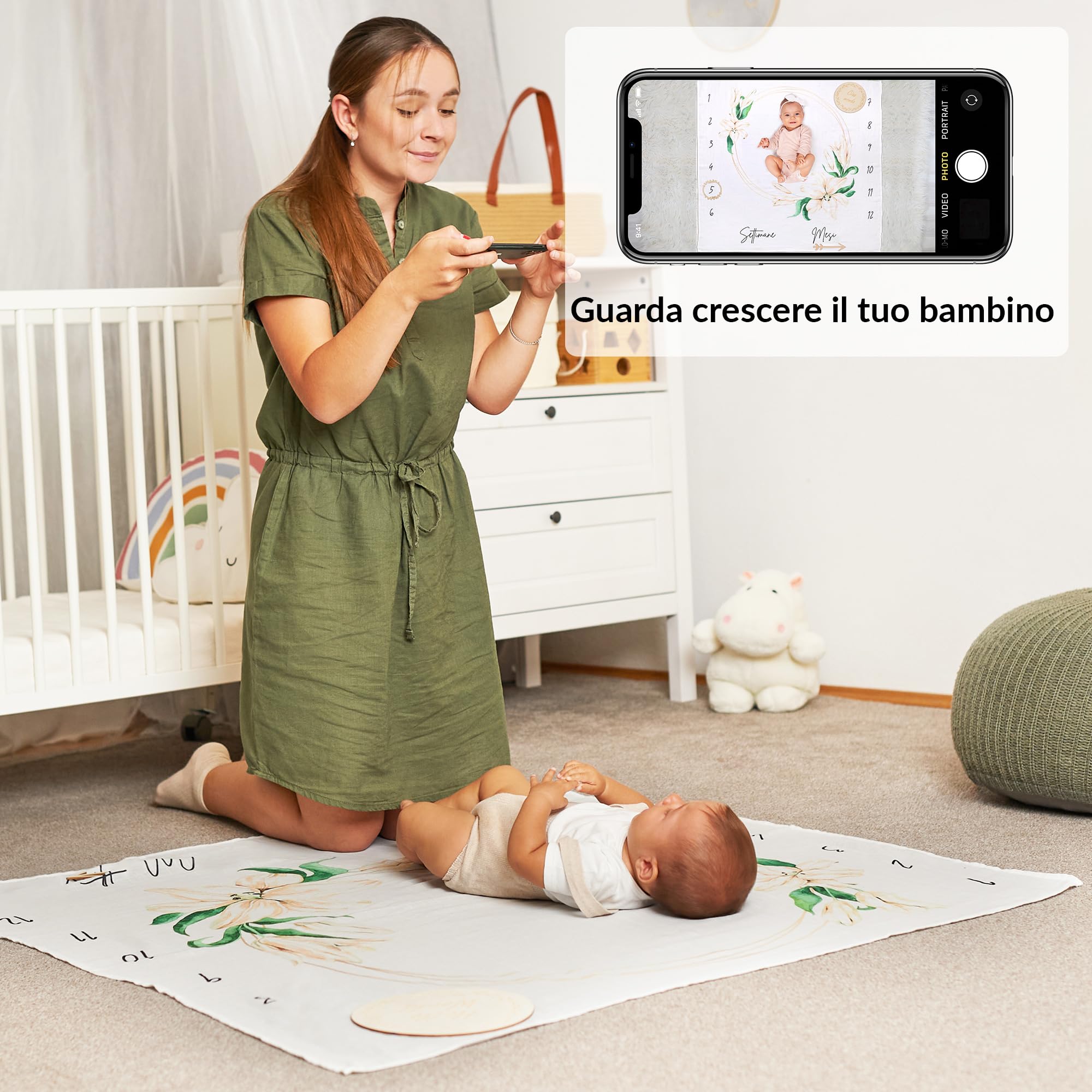 Coperta Mesi Neonato ODOXIA - Cotone Mussole 115x115cm - Tema Foglie - Regalo Baby Shower