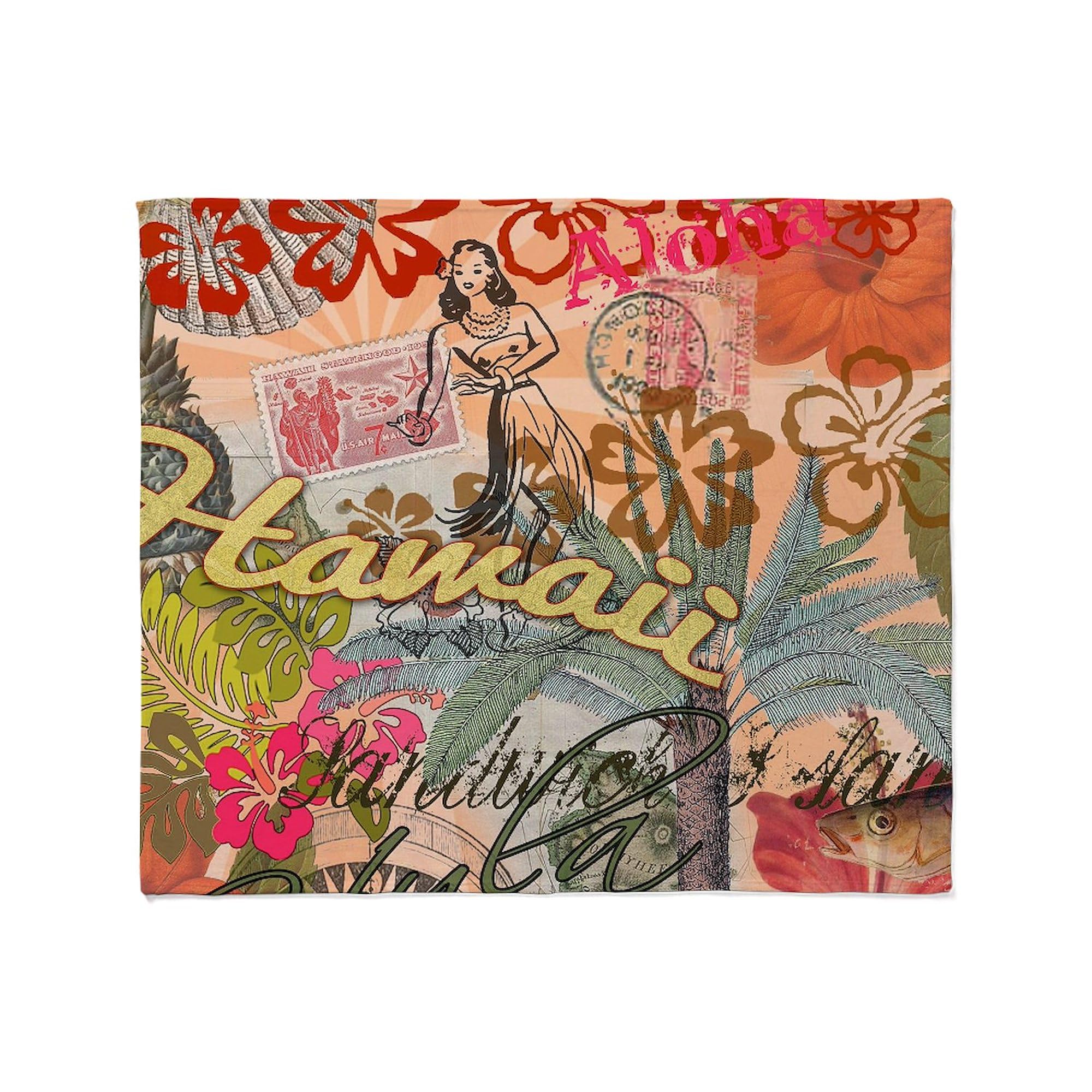 CafePress Vintage Hawaii Travel Colorful Hawaiian Tropical T Super Soft Fleece Plush Throw Blanket, 60"x50"