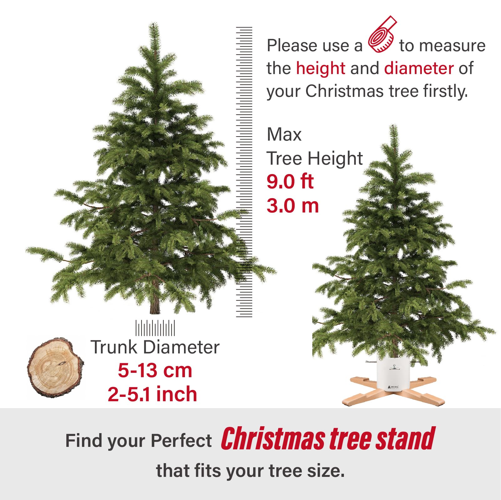 Tree Nest Weihnachtsbaumständer Christbaumständer Baumständer Weihnachtsbaum Standfuß Ständer mit Wassertank für Große Bäume - Pine Christmas Tree Stand für Bäume bis 3m, 5-13cm Stamm Weiß
