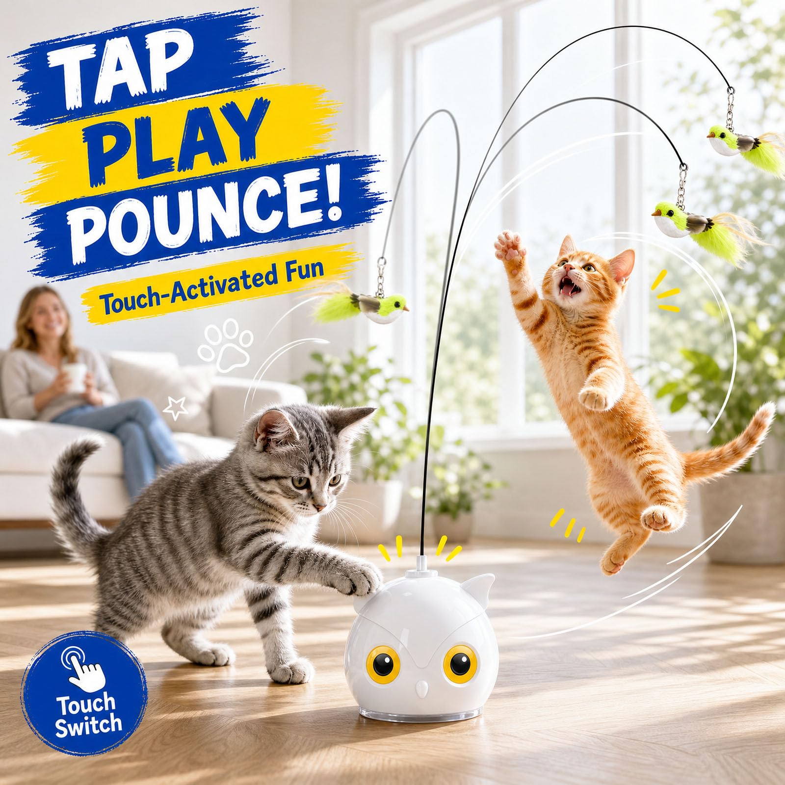 Jouets interactifs pour chats d'intérieur – Jouet automatique en plumes d'oiseau volant avec base d'aspiration adhésive, rechargeable par USB à 360 °, jouet auto-jeu pour chats ennuyeux