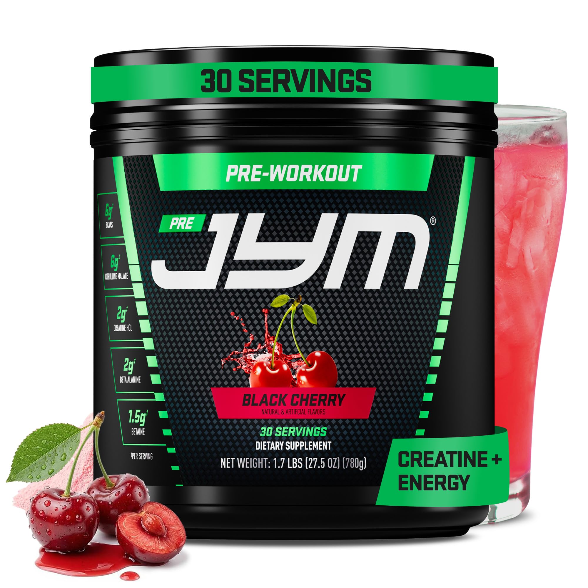 JYM Pre Workout, Black Cherry - Creatine HCI, Caffeine - 27.5 Oz