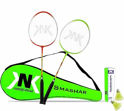 KNK Aluminium Badminton Racket Set of 2 with 3 Pieces Nylon Shuttlecock with Full Badminton Cover Kit (Multicolor)