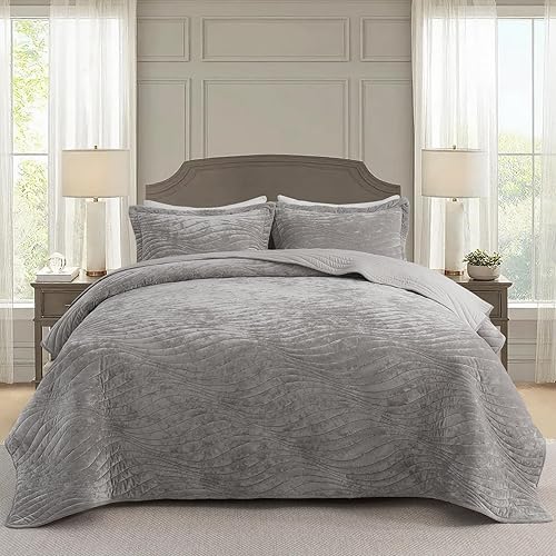 Miniatura 9 de Travan - Juego de edredón de terciopelo de lujo tamaño King, juegos de ropa de cama de terciopelo ultra suave, juego de edredón acolchado ligero