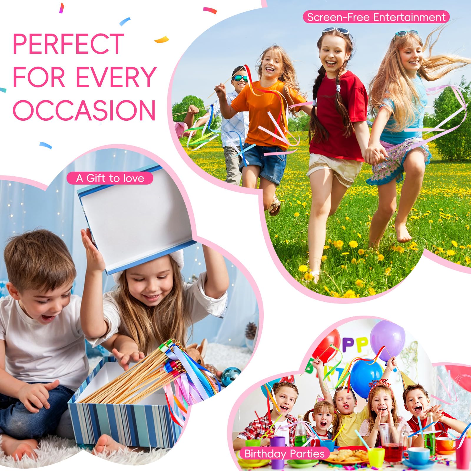 HEALLILY 50 Stück Regenbogen-Tanzbänder, gemischte Farben, rhythmische Gymnastik, Tanzstäbe, Feenstäbe, Glasfaserstäbe mit Stäben für Hochzeit, Party, Gastgeschenk, Gymnastik, Goodie Bag Stuffers
