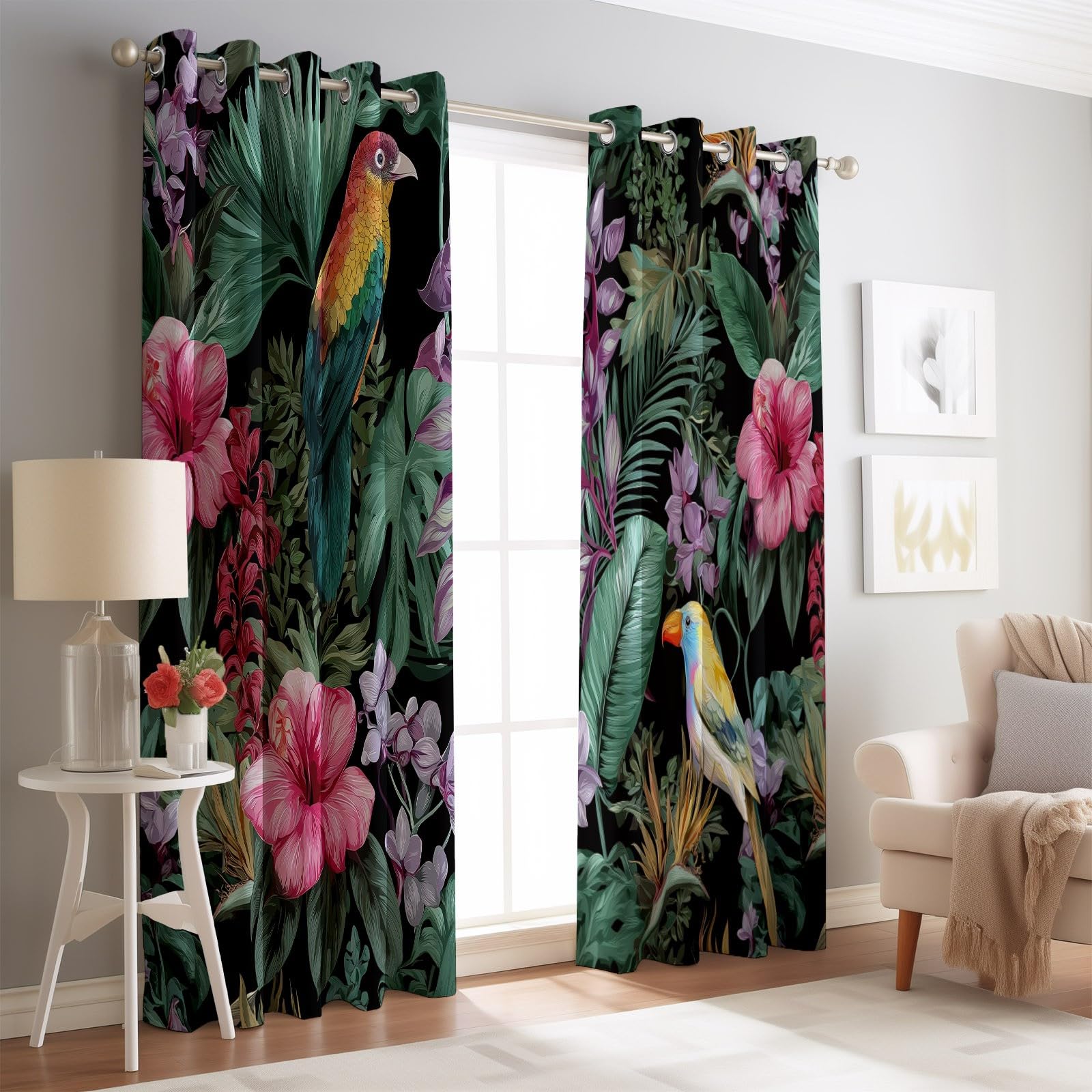 Generisch Vorhänge und Gardinen Blickdicht für Aquarell Natur Pflanzen, H215 x B110 cm (2er Pack) Ösenvorhänge für Wohnzimmer & Schlafzimmer, Mehrfarbig Verdunkelungsvorhänge mit Thermo-Kälteschutz